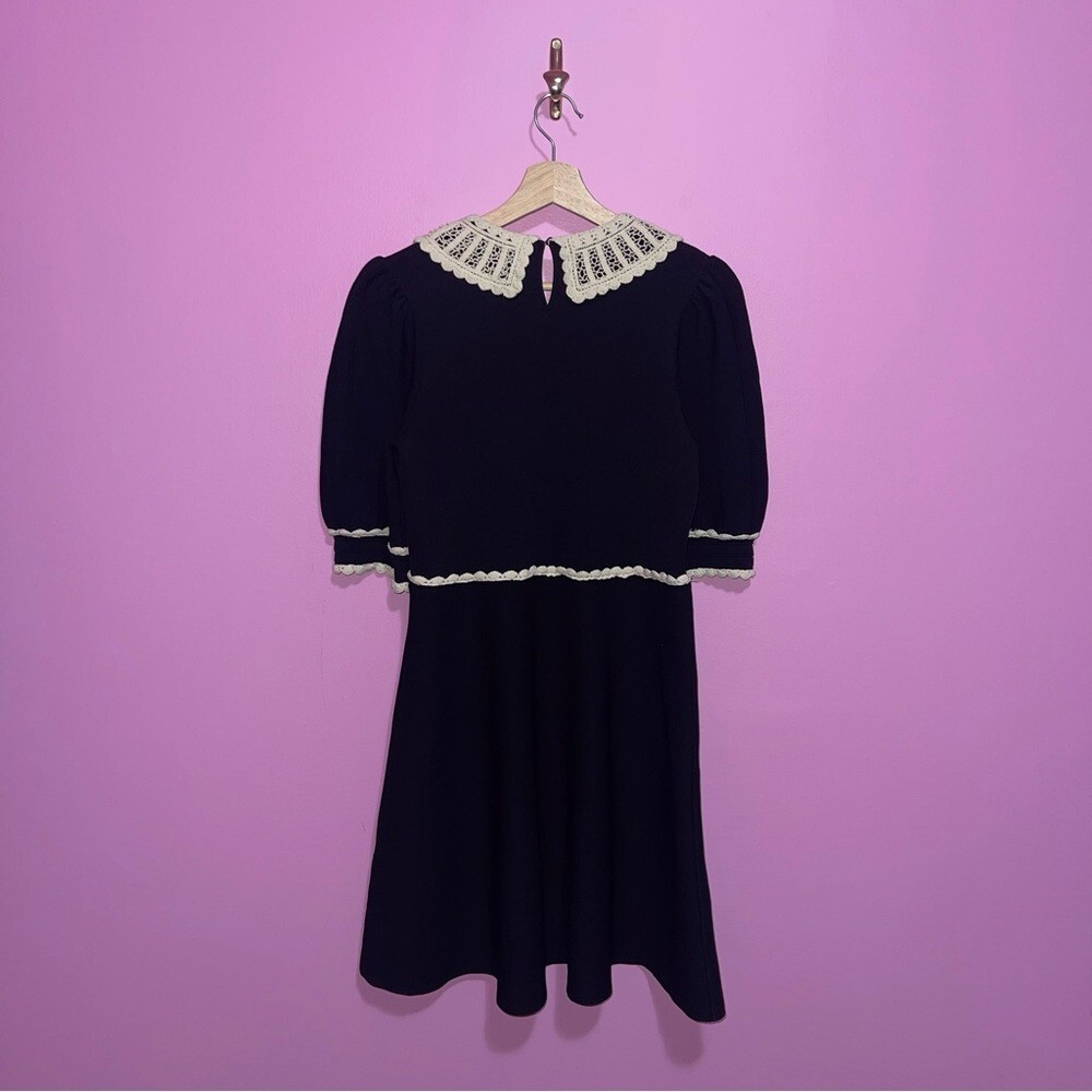 Sandro Dress Women's Size 40 FR Black Knit Collar Crochet Lace A-Line Skirt - Picture 8 of 14